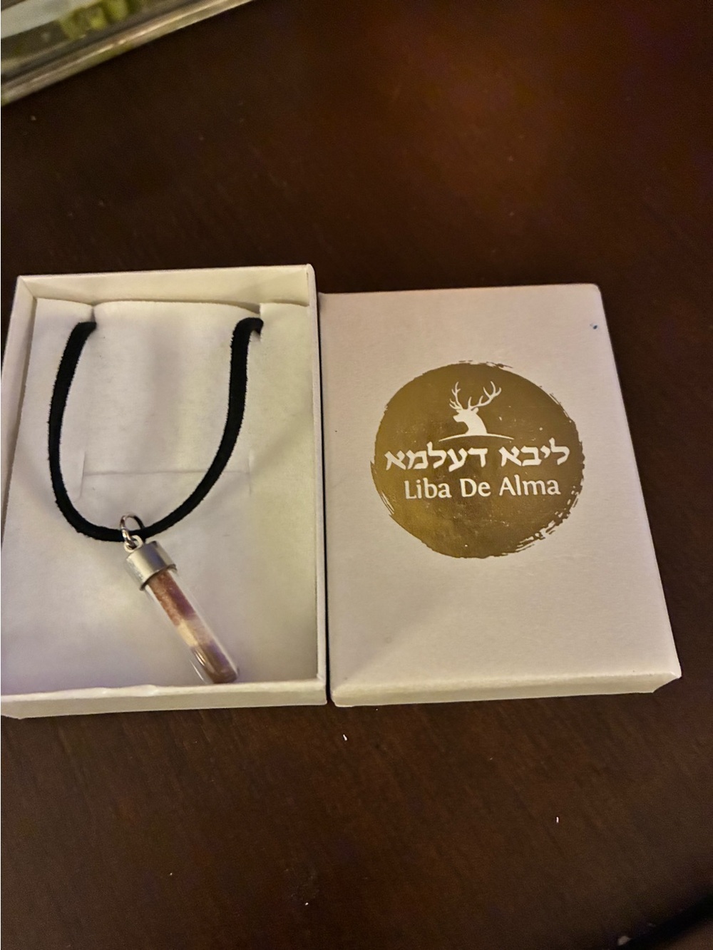 Glass Vial Pendant Necklace in Rose Gold with Black Cord